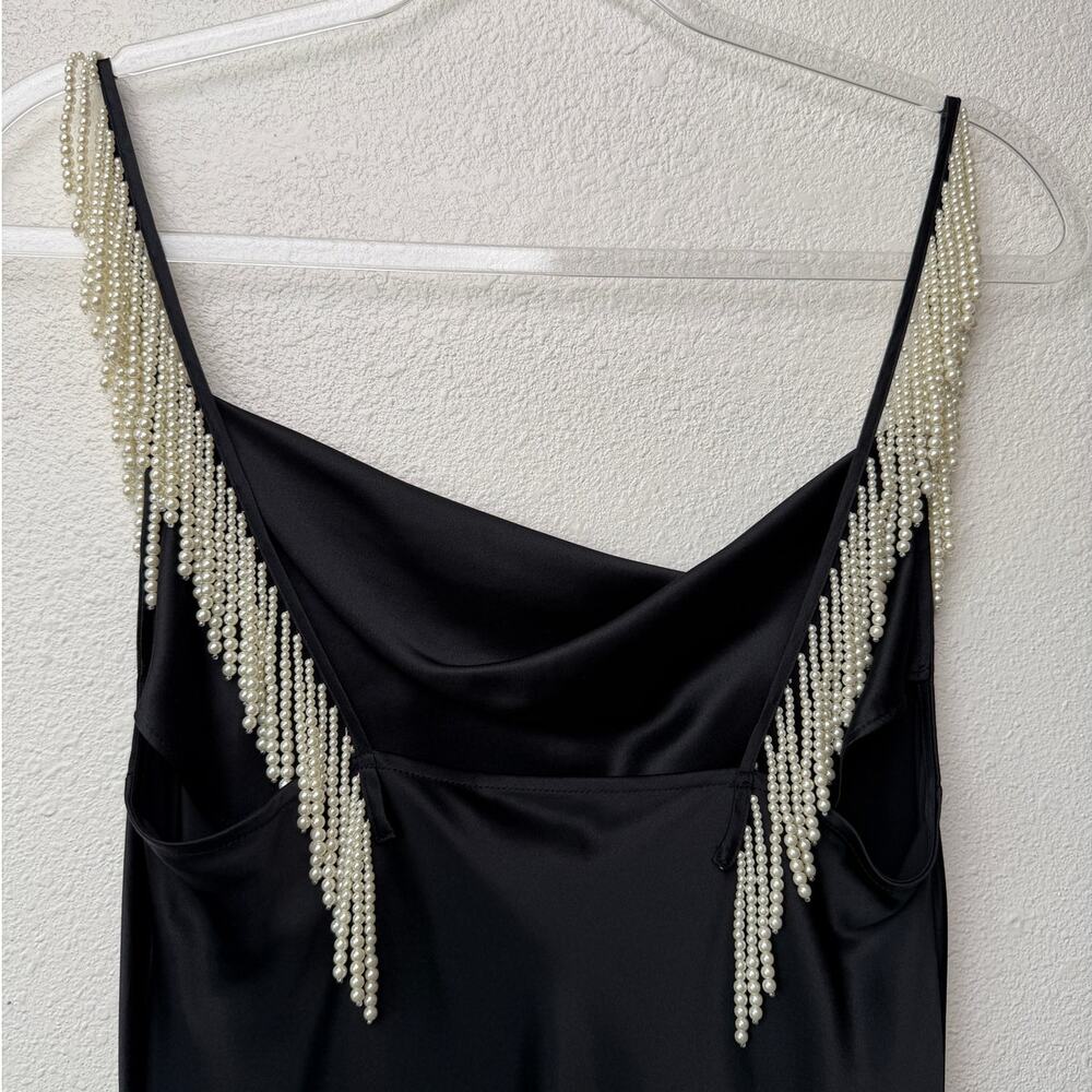 Fleur du Mal Black Silk Pearl Strap High Slit Midi Dress Size S - Picture 6 of 15